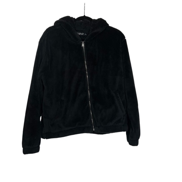 Abercrombie & Fitch Faux Fur Fleece Jacket Black SOFT A&F FLEECE Size Large - Picture 1 of 7